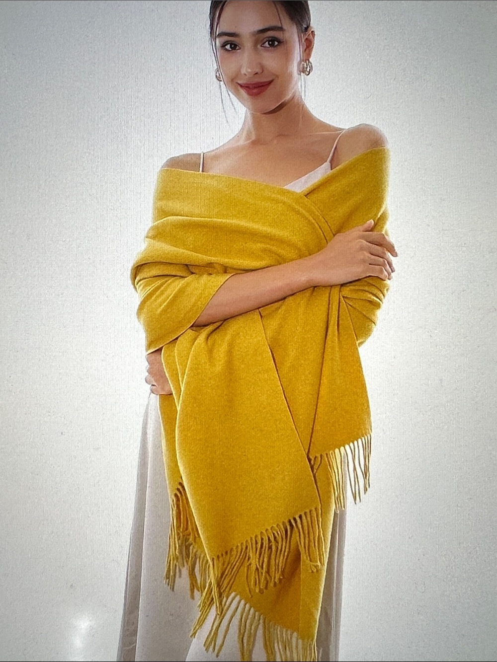 Mustard Yellow Fringe Wrap Shawl - Women Accessories